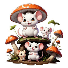 Cartoon mouses in mushrooms