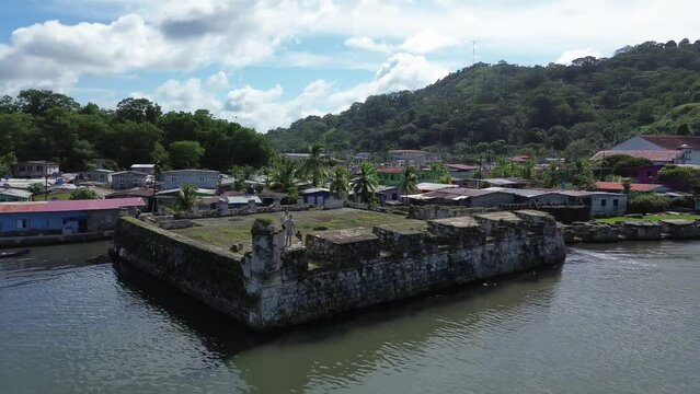 Portobelo Port,  Colon Panama Caribbean Sea, Drone Footage.