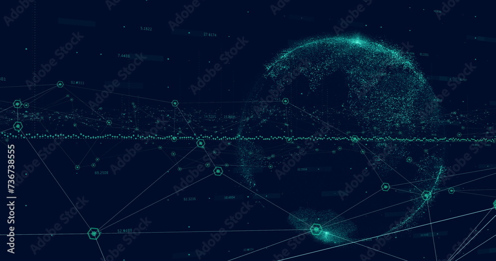 Poster image of network of connections and data processing over globe