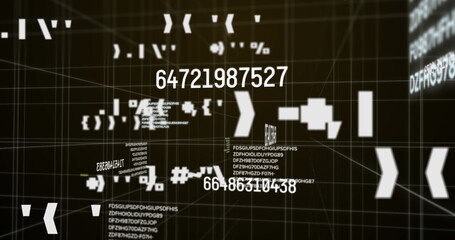 Image of numbers changing with data processing on brown background