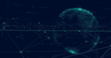 Image of network of connections and data processing over globe