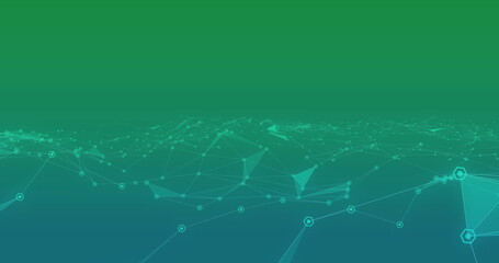 Digital image of plexus networks moving against green and blue gradient background