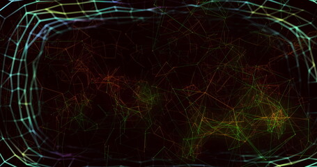 Naklejka na ściany i meble Digital image of network of connections moving against dark background