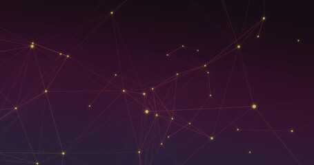 Digital image of glowing network of connections moving against purple background