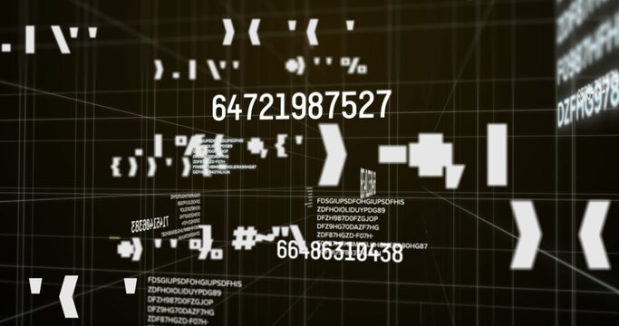 Image of numbers changing with data processing on brown background
