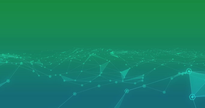 Digital image of plexus networks moving against green and blue gradient background