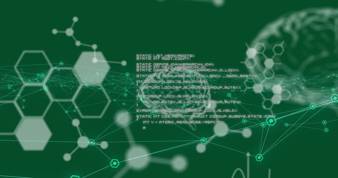 Digital image of medical data processing and network of connections against green background