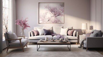 Interior of modern elegant living room with aesthetic palette 