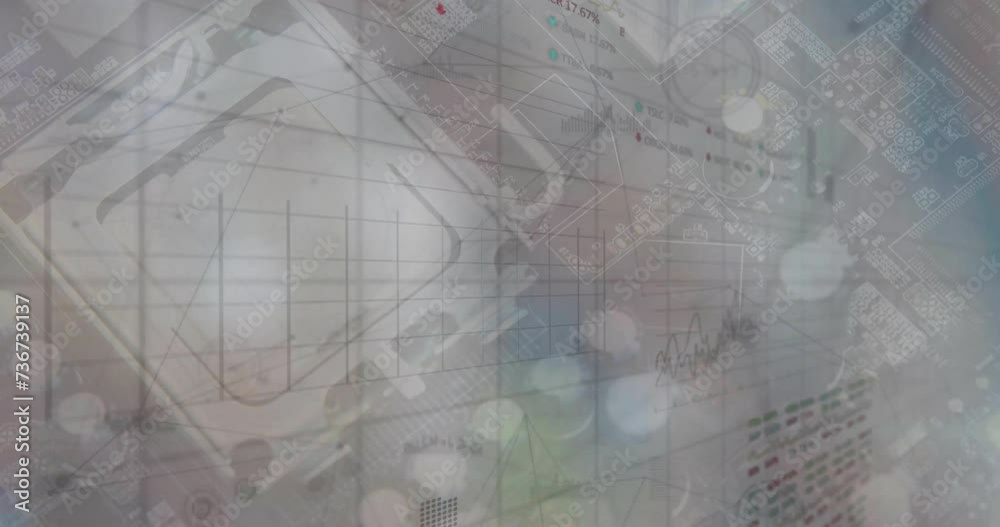 Poster animation of financial data processing over computer server
