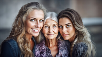 Close up portrait of a young girl with her elderly grandmother share a tender moment. Intergenerational connections and family values concept.