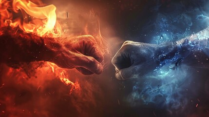 abstract background arm wrestling between hell and heaven - obrazy, fototapety, plakaty