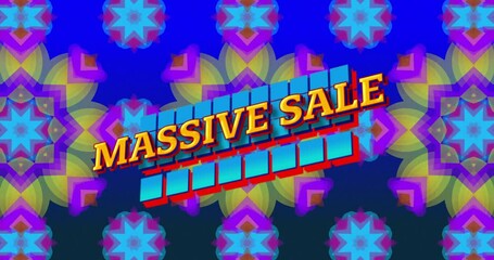 Animation of massive sale text over colourful shapes - Powered by Adobe