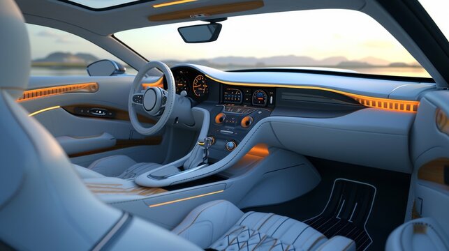Sleek car interior showcasing elegant design and advanced technology in transportation