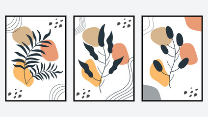 Botanical minimalist posters Hand drawn flat design boho wall art vectoe design
