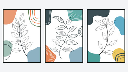Botanical minimalist posters Hand drawn flat design boho wall art vectoe design