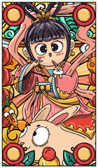 Original hand drawn cartoon Mid-Autumn Festival illustration poster
