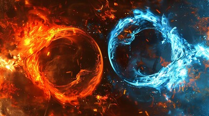 abstract background ice versus fire in yin and yan style