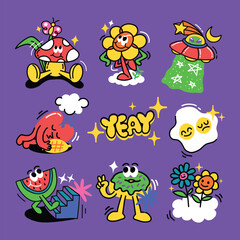 Retro psychedelic cartoon character doodle