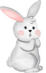 Obraz premium white rabbit animal watercolor, bunny watercolor illustration for element easter