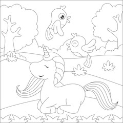 coloring unicorn and bird friend