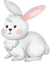  white rabbit animal watercolor, bunny watercolor illustration for element easter
