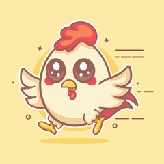 cheerful chicken animal character mascot running isolated cartoon