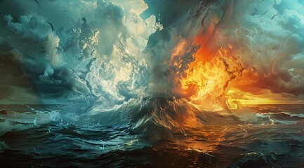 Water vs fire abstract background - obrazy, fototapety, plakaty