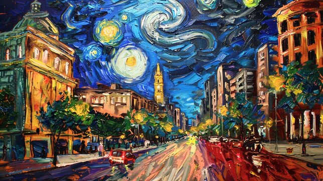 painting of buenos aires starry night