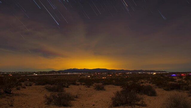 Desert City Night Skyglow Sky Star Trails 4k Glow Lights
