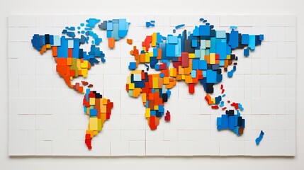the world map drawing with colorful squares 