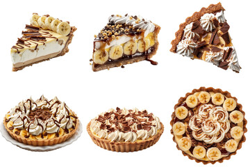 Baked Banoffee pie collection in 3d png transparent using for presentation.