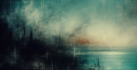 Naklejka premium Glitter mist. Paint water splash. Magic spell. Blue silver gray color gradient shiny smoke veil wave on black abstract art background with free space.