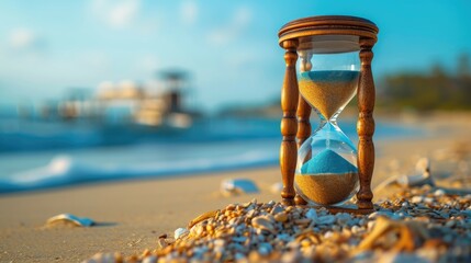 hourglass on the beach - obrazy, fototapety, plakaty