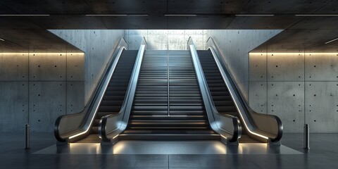 Modern escalator within a concrete structure showcasing architectural lines and symmetry
