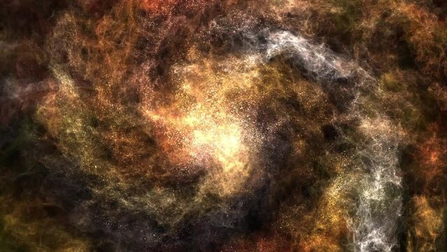 A colorful rotating nebula with dust particles
