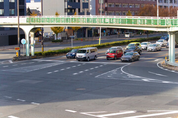 A traffic jam at the large crossing in Kyoto daytime