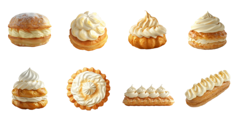 Choux cream 3d mockup isolated collection without background dessert concept.