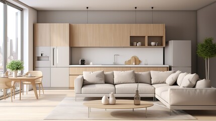 Fototapeta premium ideas for arranging a family or guest room with sofas, lamps, potted ornamental plants, tables that are simple and minimalist but still give the impression of being clean and elegant.