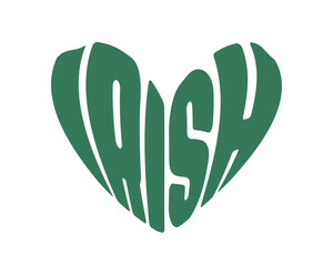 Irish Happy St. Patrick's Day word phrase green typographic heart symbol art on white background