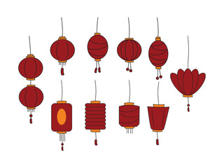 Fototapeta na wymiar Chinese Lantern Flat Design Collection
