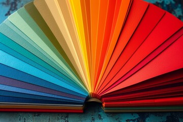 Close-up image of a colorful palette, highlighting the spectrum from warm to cool tones in a fan arrangement