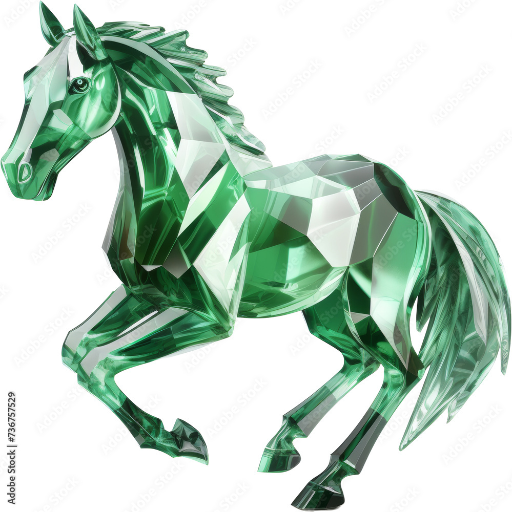 Wall mural horse,green crystal shape of horse,horse made of green isolated on transparent or white background