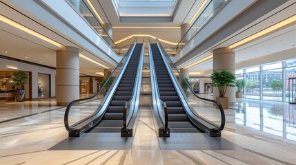 Modern indoor escalator in a spacious commercial building offering convenience