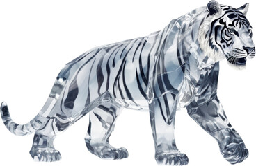 tiger,grey crystal shape of tiger,tiger made of crystal isolated on transparent or white background 