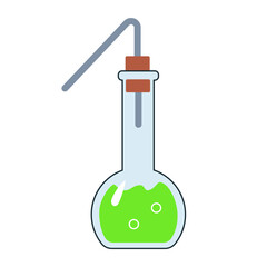  Transparent glass flasks and retorts, glassware for the chemical laboratory. Education concept of chemistry science for web banners, posters,  printed materials