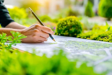 Tuinposter Landscape designer at work creatively brings ideas to life, crafting harmonious and beautiful landscapes inspired by the beauty of nature © MVProductions