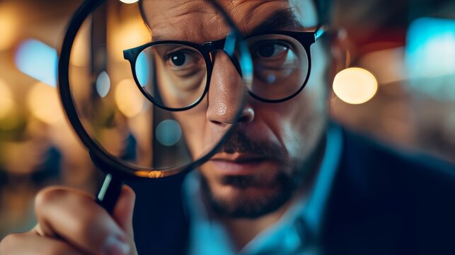 a business strategist analyzing market competition and industry trends through a magnifying glass