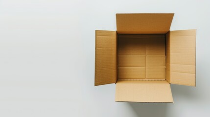 Top view open cardboard box on white background