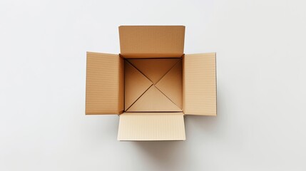 Top view open cardboard box on white background