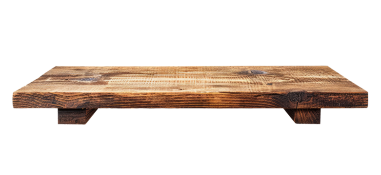 Empty wooden shelf isolated on transparent background